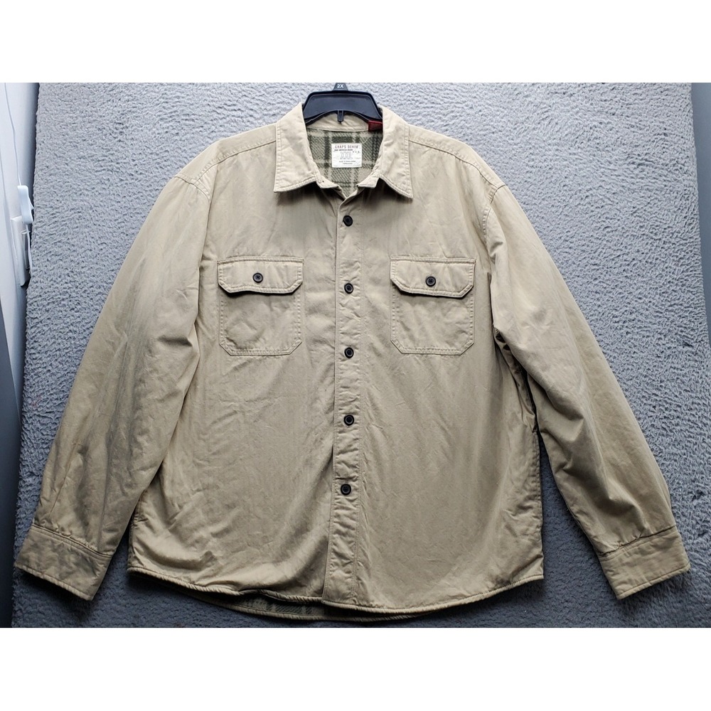 Chaps Denim Jacket Mens XXL Brown Blanket Lined Casual Long Sleeve Button‎ Up